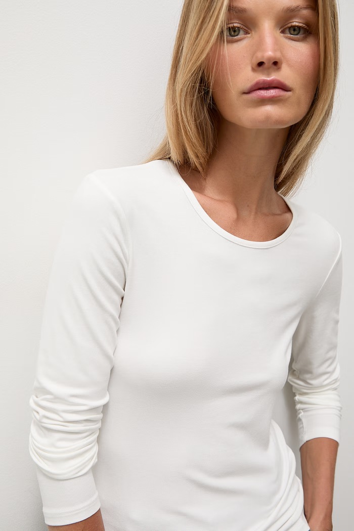 Answear.LAB longsleeve damski bawełniany z elastanem ASC2893.fjk biały