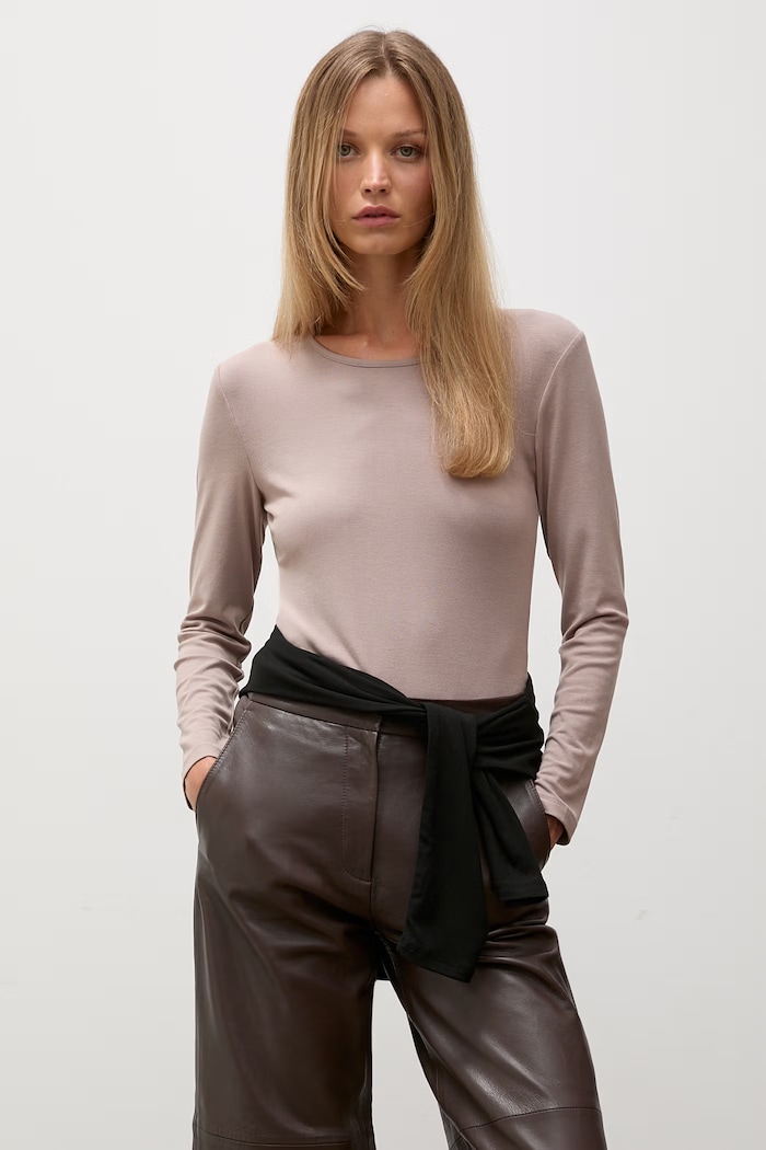 Answear.LAB longsleeve damski bawełniany z elastanem brązowy ASC2893.fjk