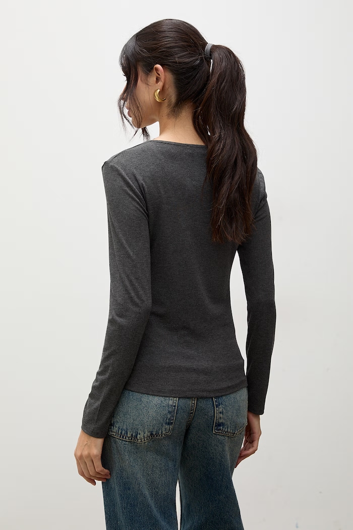 Answear.LAB Longsleeve damski bawełniany z elastanem ASC2893.fjk szary WA26