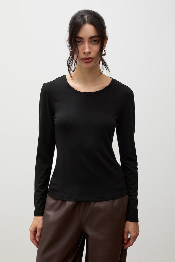 Longsleeve damski bawełniany z elastanem Answear.LAB ASC2893.fjk czarny