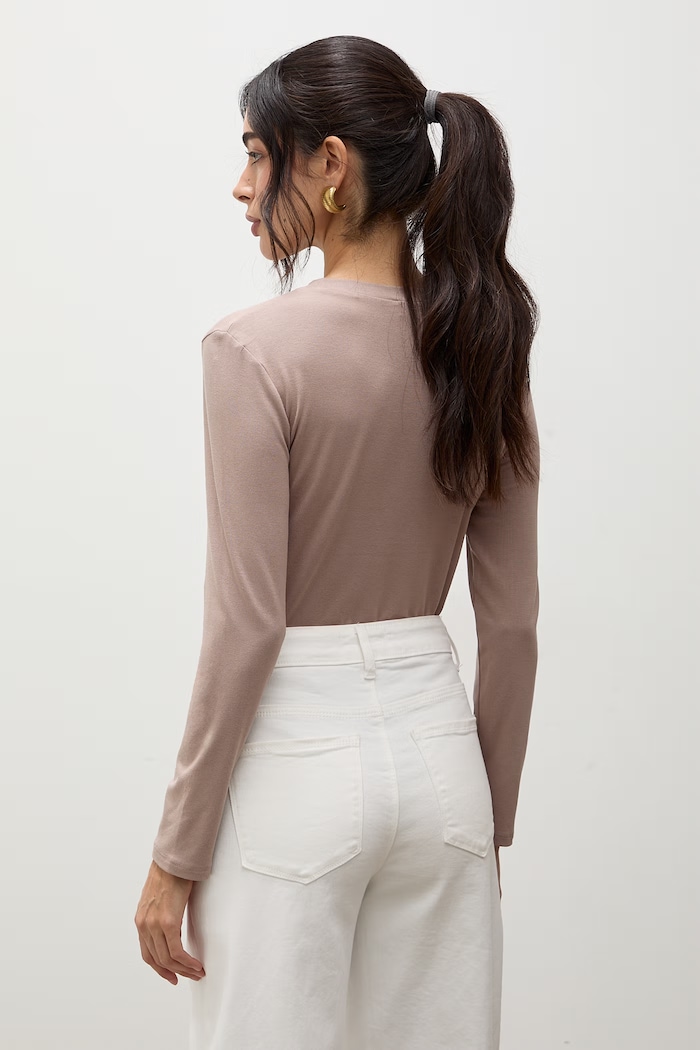 Body damskie bawełniane z elastanem Answear.LAB ASC2887.fjk brązowy
