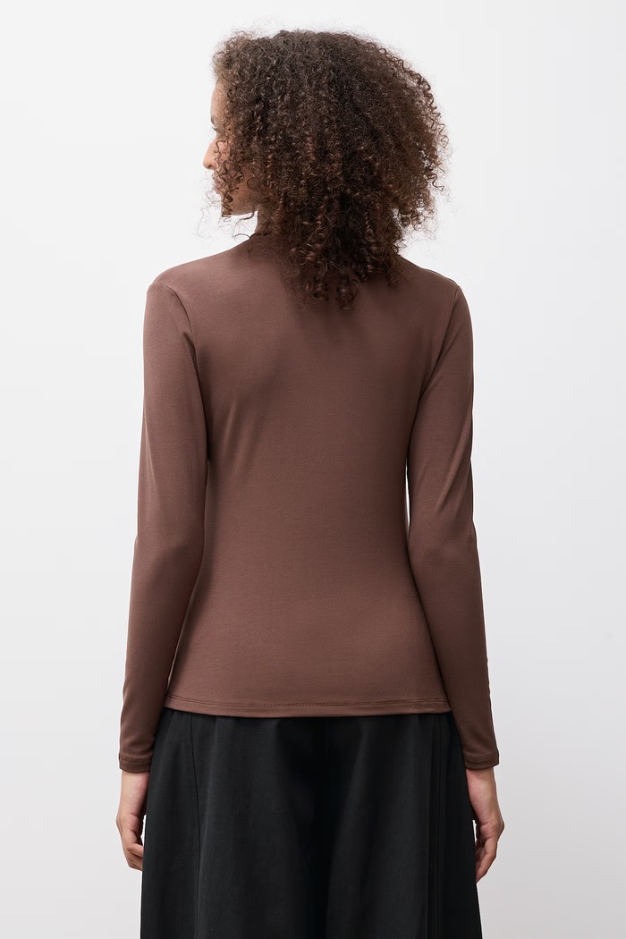 Odzież Answear.LAB Longsleeve damski z dodatkiem jedwabiu ASC-2778.fjk brązowy