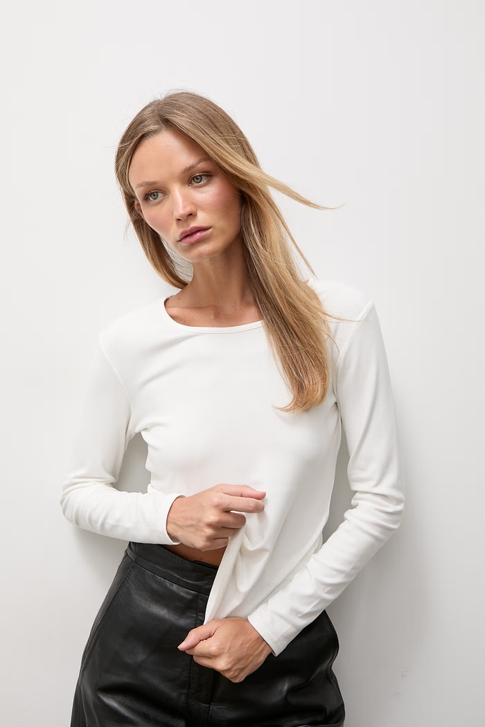 Longsleeve damski bawełniany z elastanem Answear.LAB biały ASC -2776.fjk