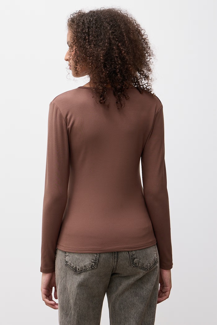 Odzież Answear.LAB Longsleeve damski z dodatkiem jedwabiu ASC -2776.fjk brązowy
