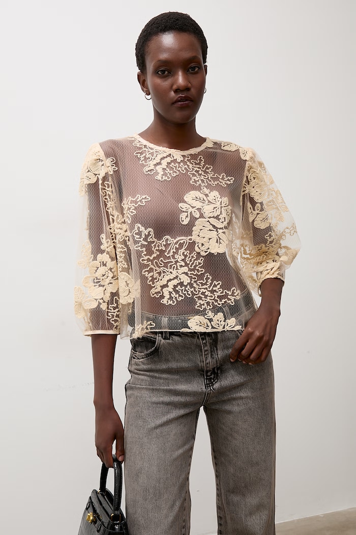 Answear.LAB bluza ženska čipkasta bež 95678