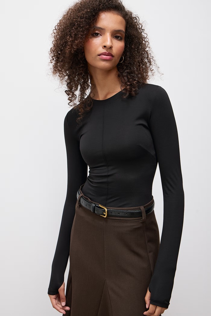 Answear.LAB Longsleeve damski bawełniany z elastanem sng.kr.3.tok czarny WA26