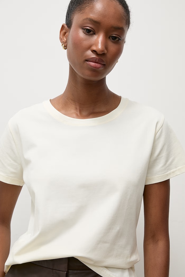 Answear.LAB T-shirt basic damski bawełniany z elastanem Z206 beżowy