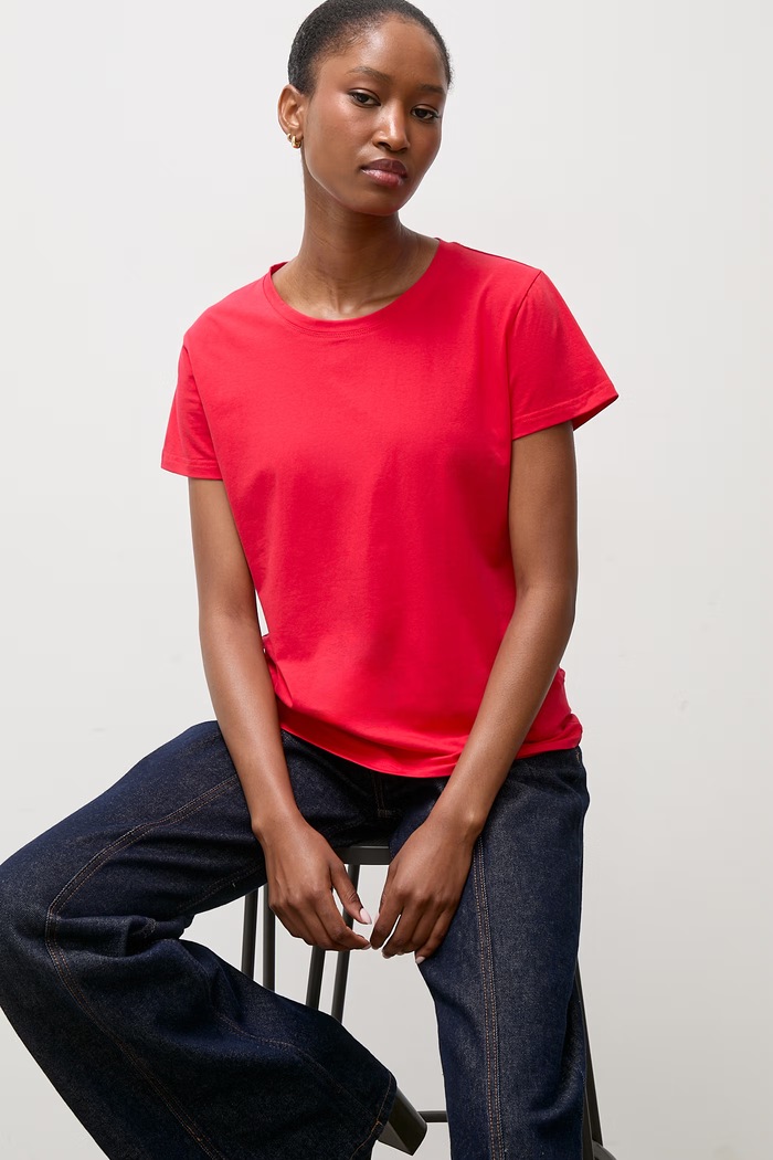 Answear.LAB T-shirt basic damski bawełniany z elastanem czerwony Z206