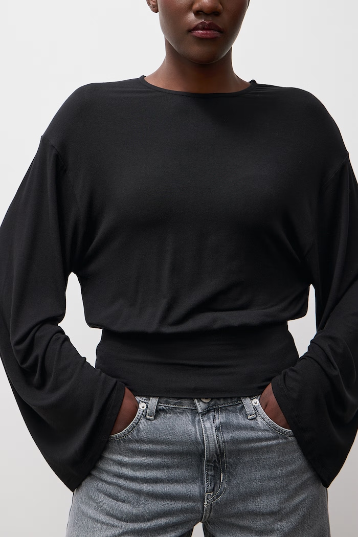 Answear.LAB Longsleeve damski z modalem czarny 17020.tok