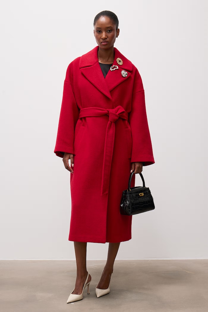 Płaszcz damski wełniany Answear.LAB WA26-KUD050 czerwony