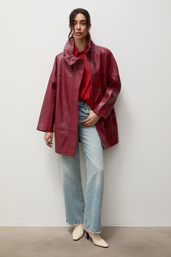 Answear.LAB Kurtka oversize damska skórzana LUNEL/SINDY czerwony WA26