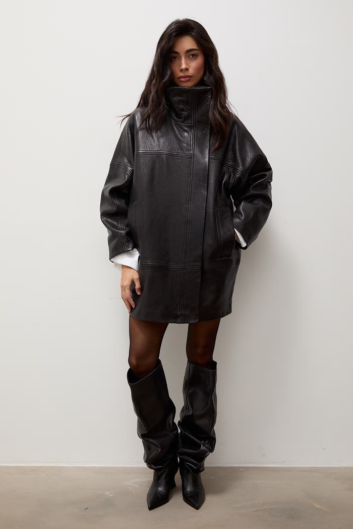 Answear.LAB Kurtka oversize damska skórzana LUNEL/SINDY czarny WA26