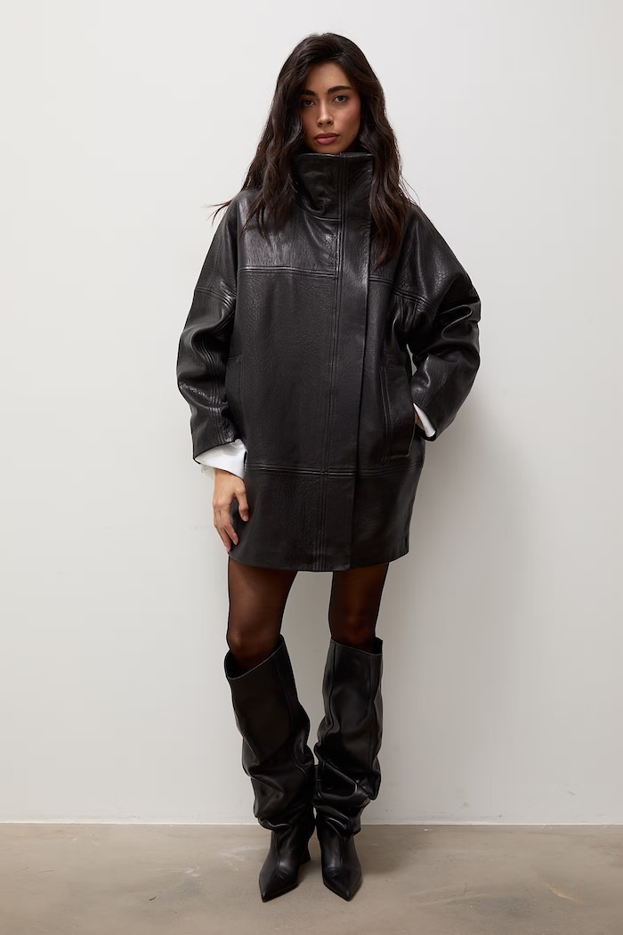 Answear.LAB Kurtka oversize damska skórzana LUNEL/SINDY czarny WA26
