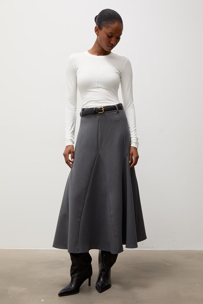 Spódnica rozkloszowana z wiskozą Answear.LAB AW26-019.itjr szary