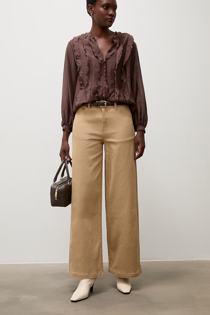 Answear.LAB Jeansy wide leg damskie brązowy 8516.hak