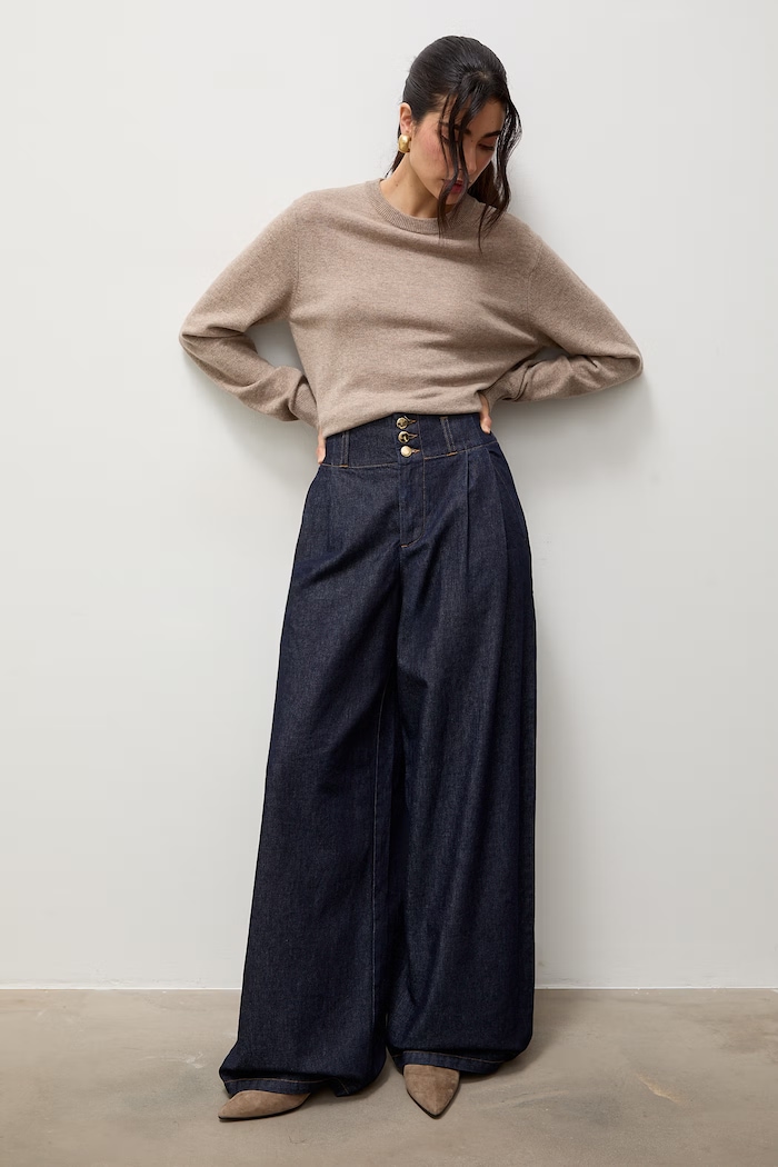 Answear.LAB Jeansy wide leg damskie granatowy PM1687.tok