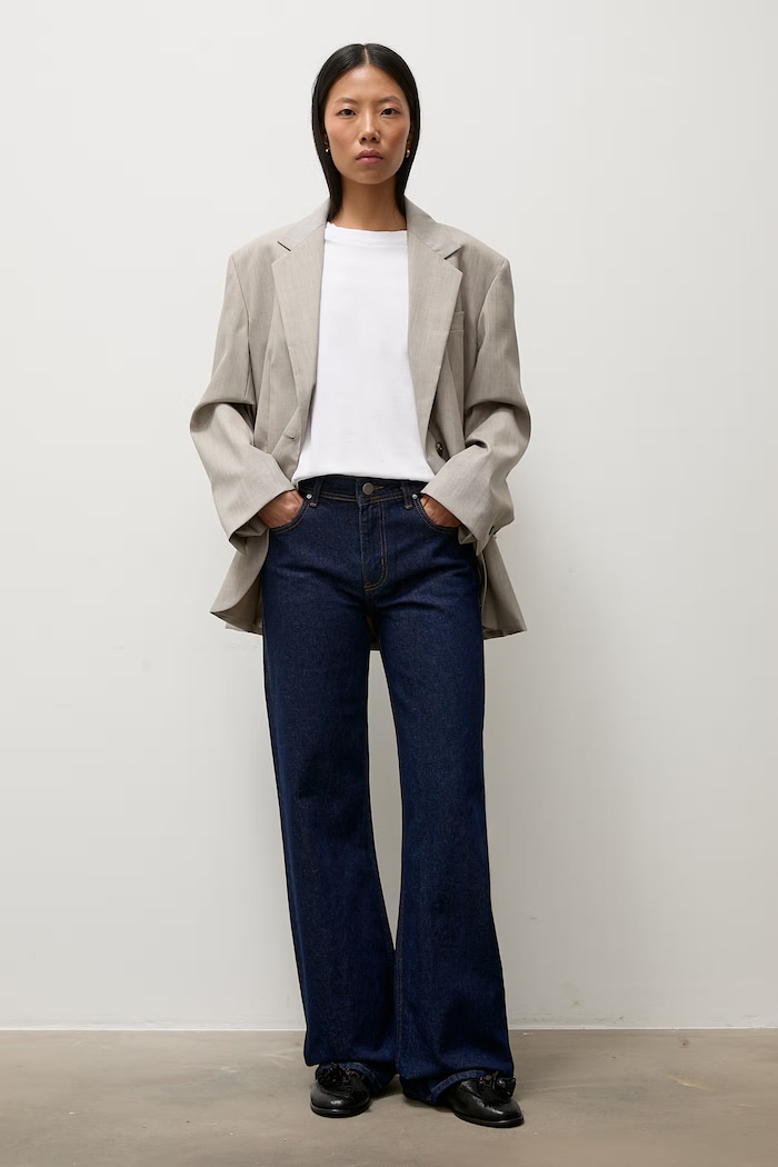 Answear.LAB jeansy wide leg damskie 959 granatowy WA26