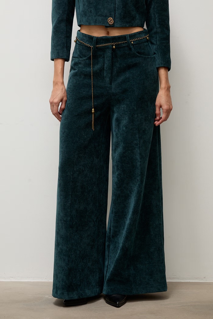 Wide leg hlače za žene od samta Answear.LAB PN1750.tok zelena