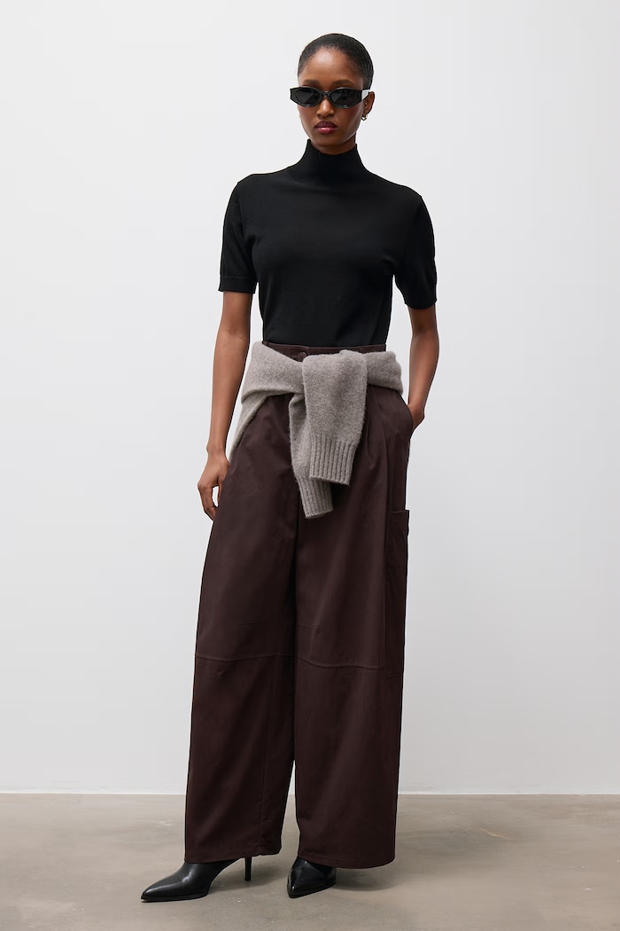 Answear.LAB Spodnie wide leg damskie bawełniane 95633.ijr brązowy WA26