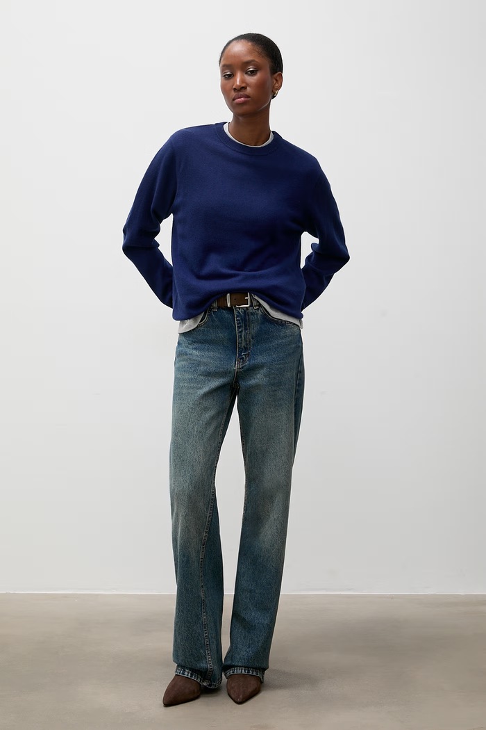 Answear.LAB sweter damski z wełny merino WA26.SWD000 granatowy WA26
