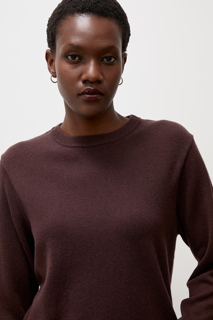 Answear.LAB sweter damski z wełny merino z szalem brązowy WA26.SWD001