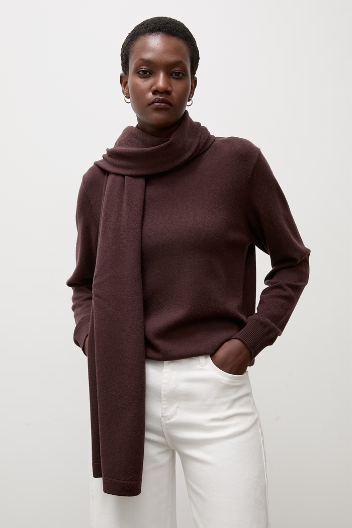 Answear.LAB sweter damski z wełny merino z szalem WA26.SWD001 brązowy
