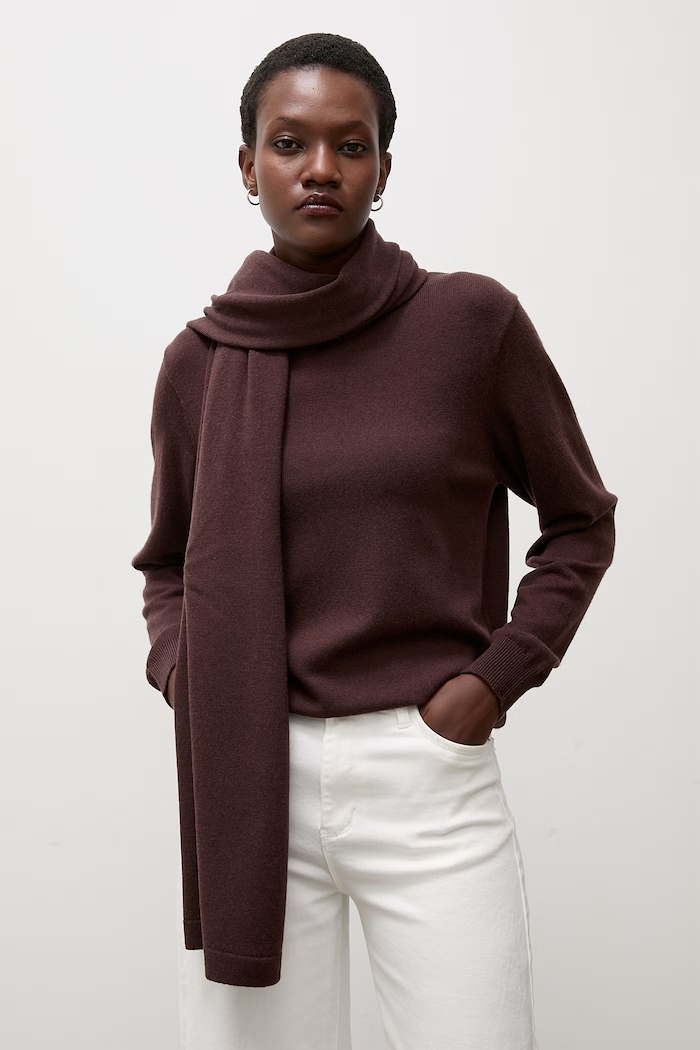 Answear.LAB sweter damski z wełny merino z szalem WA26.SWD001 brązowy