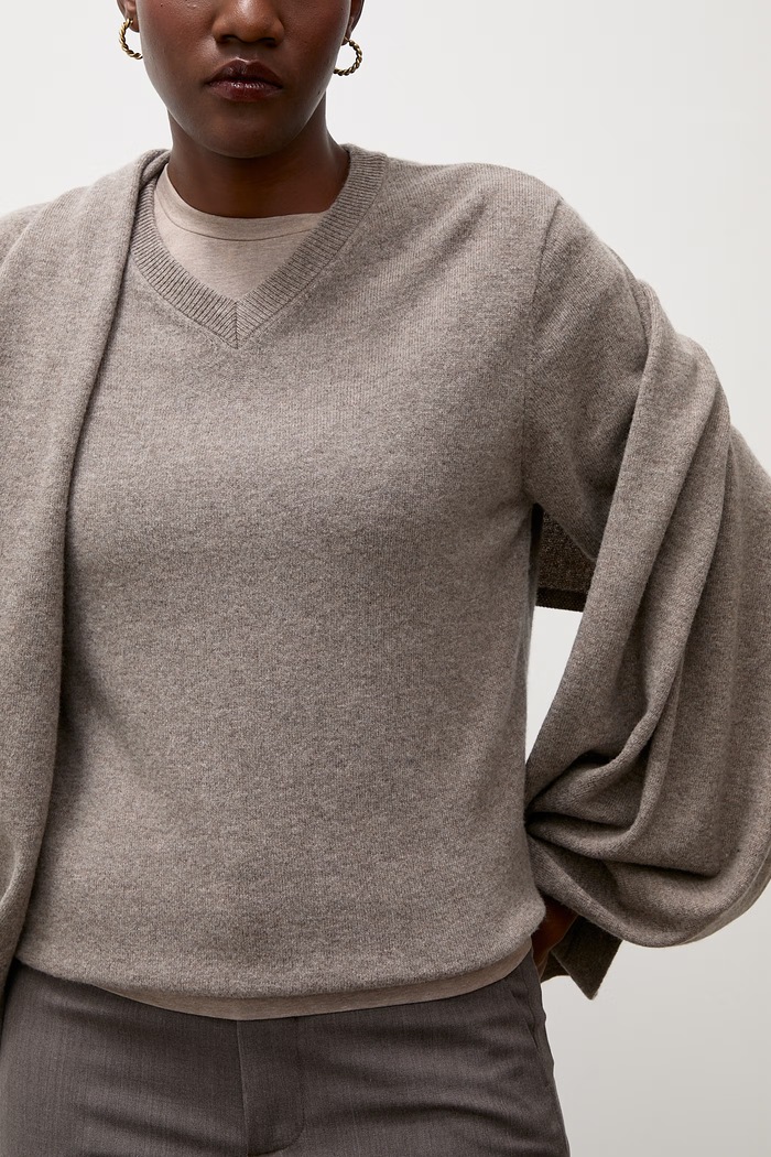 Answear.LAB sweter damski z wełny merino z szalem WA26.SWD006 brązowy