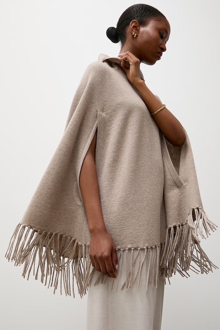 Answear.LAB Poncho damskie wełniane beżowy ZPJ2424
