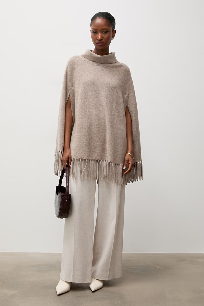 Answear.LAB Poncho damskie wełniane ZPJ2424 beżowy WA26