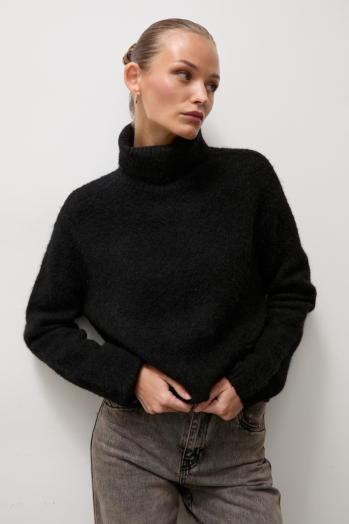 Answear.LAB Sweter damski z dodatkiem wełny czarny lu1302.frjr