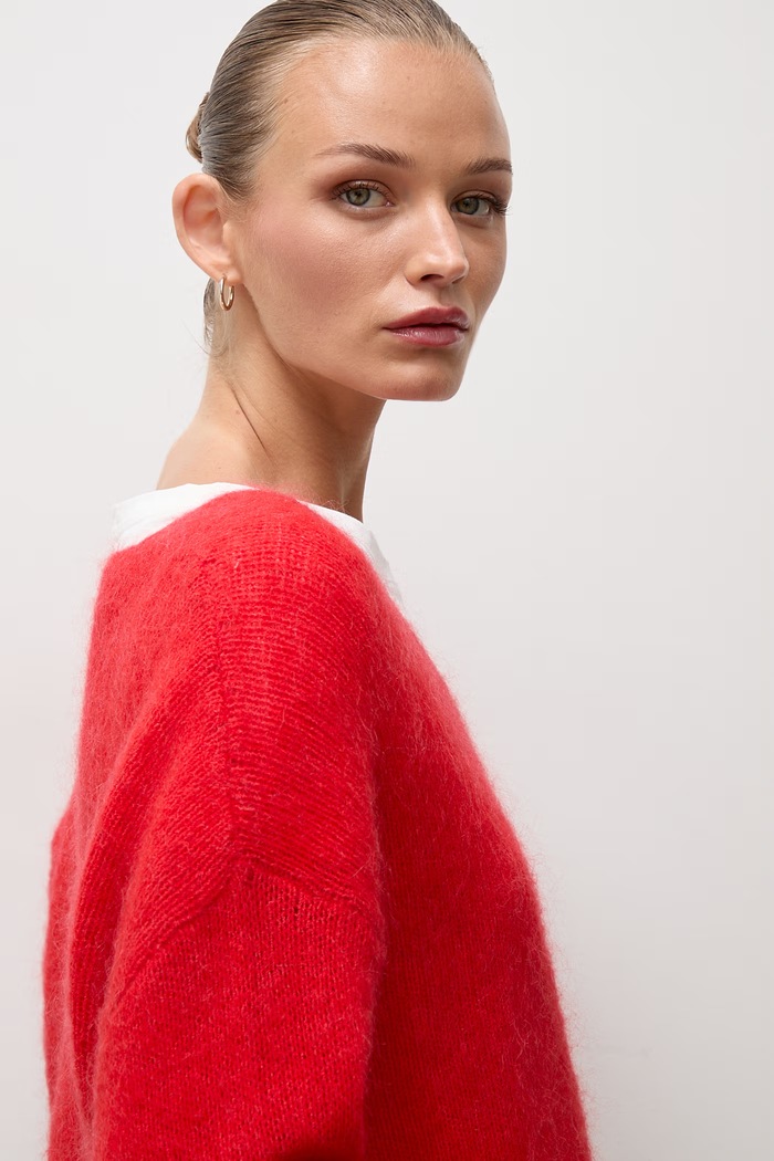 Sweter damski z dodatkiem wełny Answear.LAB lu1167Long.frjr czerwony