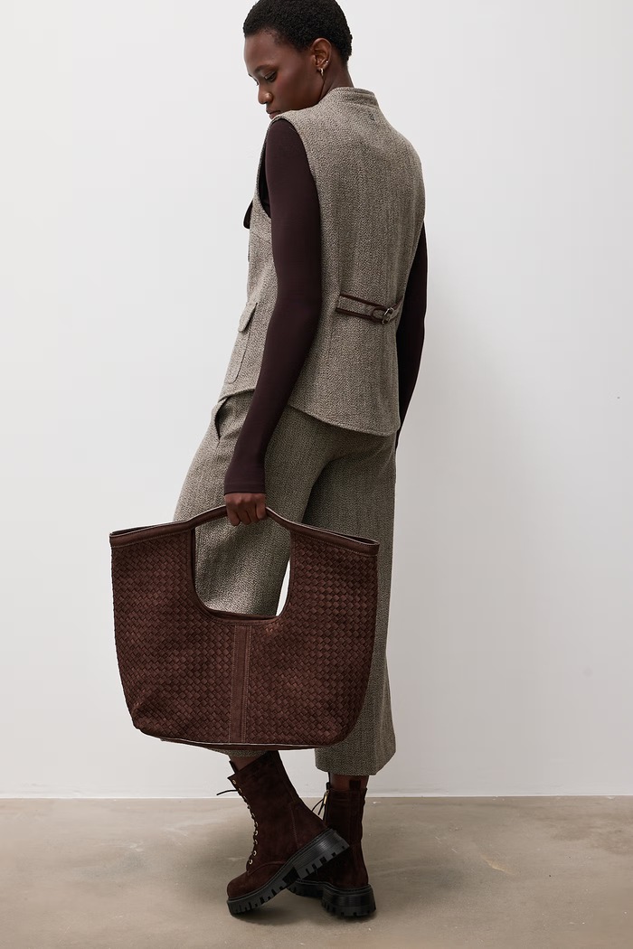 Answear.LAB Torebka shopper damska z imitacji zamszu brązowy P25087-4.hak