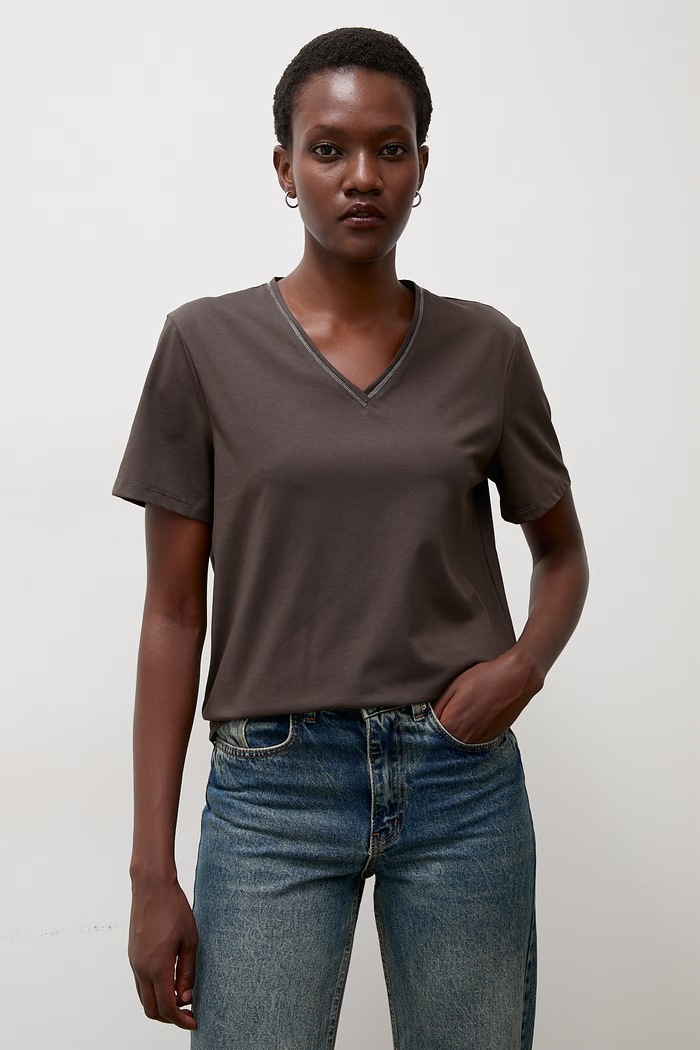 Answear.LAB T-shirt damski z dodatkiem jedwabiu 328.isr brązowy WA26
