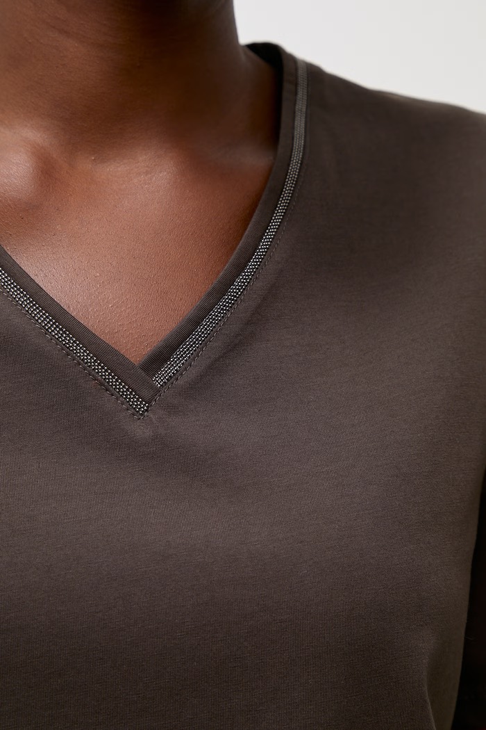 T-shirt damski z dodatkiem jedwabiu Answear.LAB brązowy 328.isr