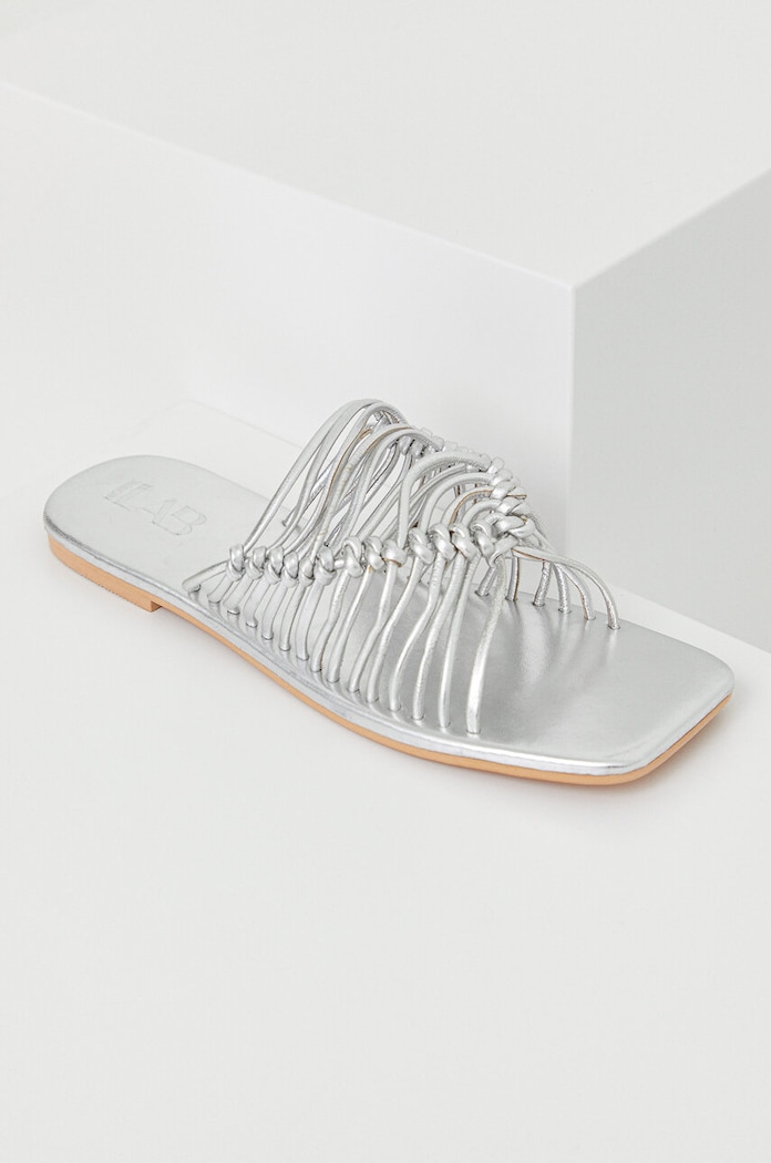 Answear.LAB ciabatte slide in pelle pelle fiore argento 2022.321.AT
