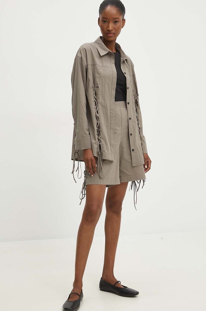 Answear Lab cămașă din bumbac lung verde WS24.KDD121