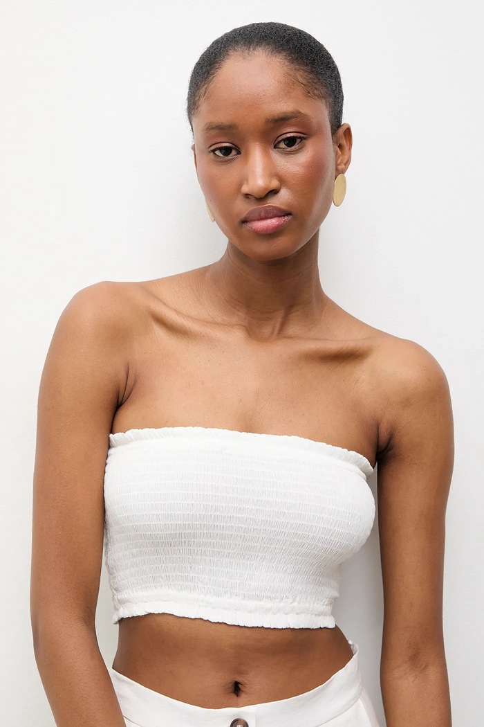 Answear.LAB Crop top dámsky s viskózou slim biela BUSTIER.hak