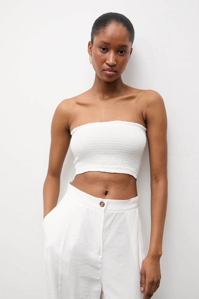 Answear.LAB Crop top dámsky s viskózou biela BUSTIER.hak