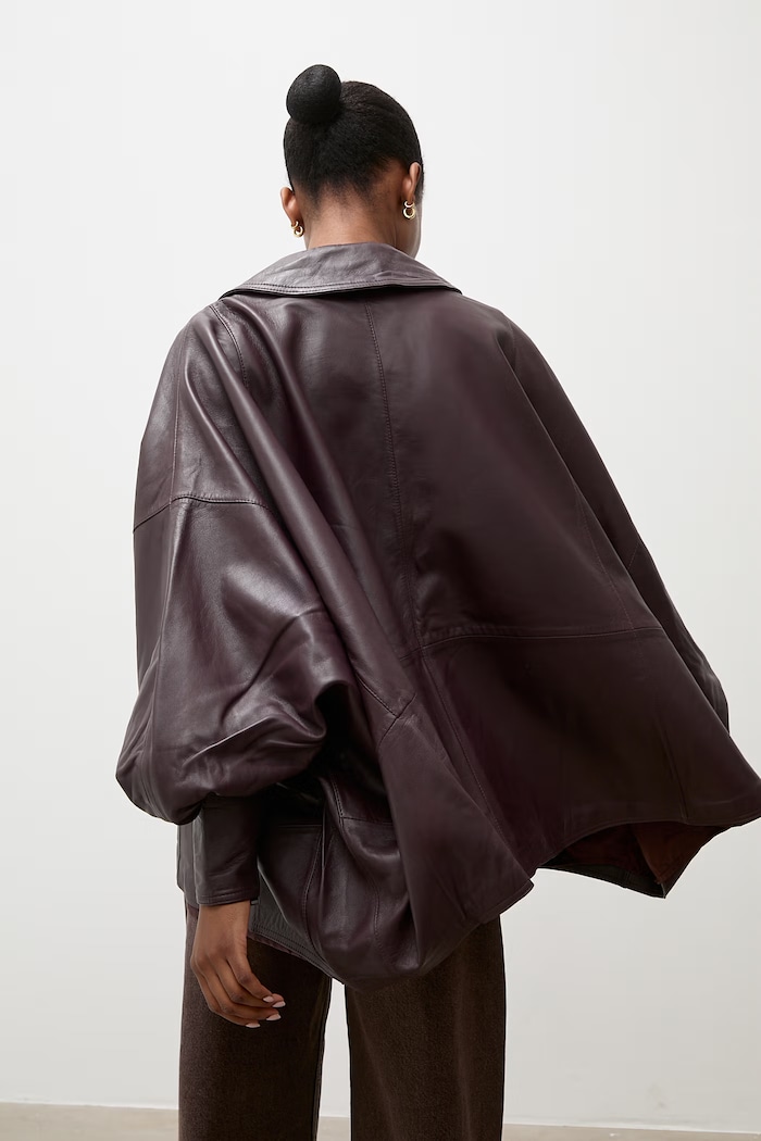 Δερμάτινο oversize μπουφάν Answear.LAB γυναικείο από τη συλλογή Unscripted μπορντό BALO