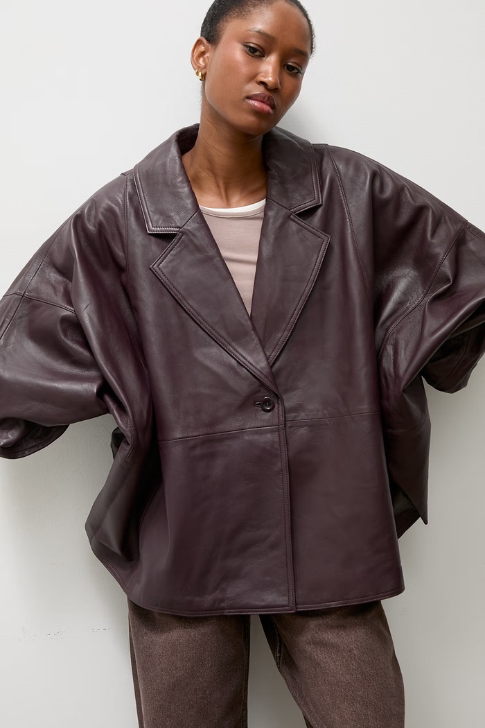 Δερμάτινο oversize μπουφάν Answear.LAB γυναικείο από τη συλλογή Unscripted BALO μπορντό