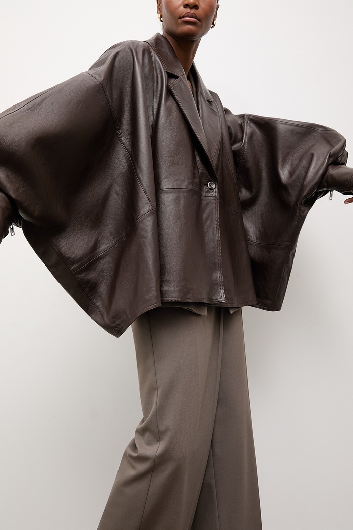 Answear.LAB geacă oversize pentru femei, din piele BALO Unscripted Collection maro BALO