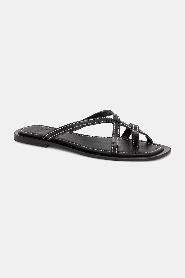 Obuv Answear.LAB šľapky na plochom podpätku dámske kožené WS26-OBD078 čierna