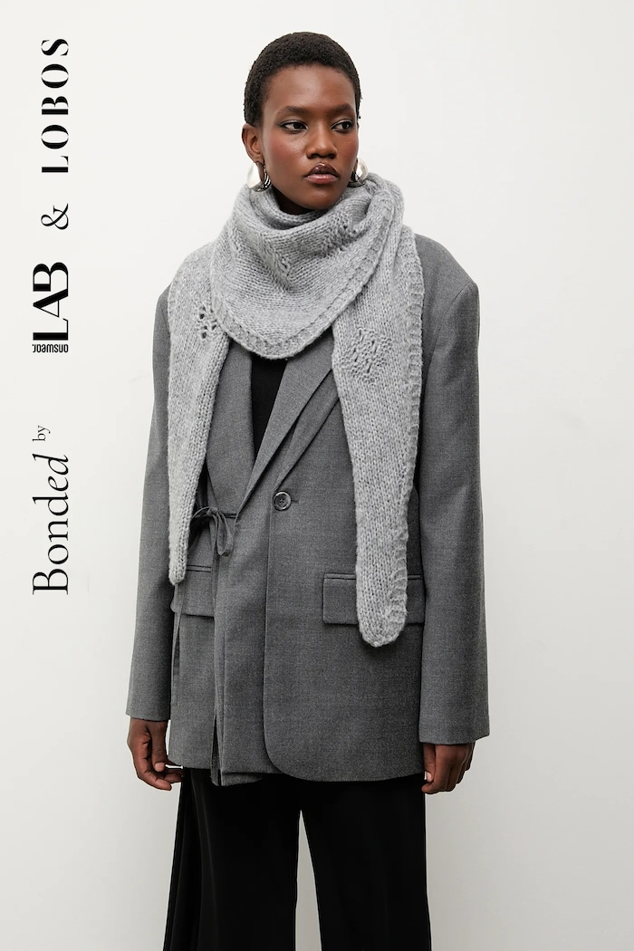 Bonded by Answear.LAB & LOBOS Шарф з вовною з домішкою вовни сірий WS26-SAD001
