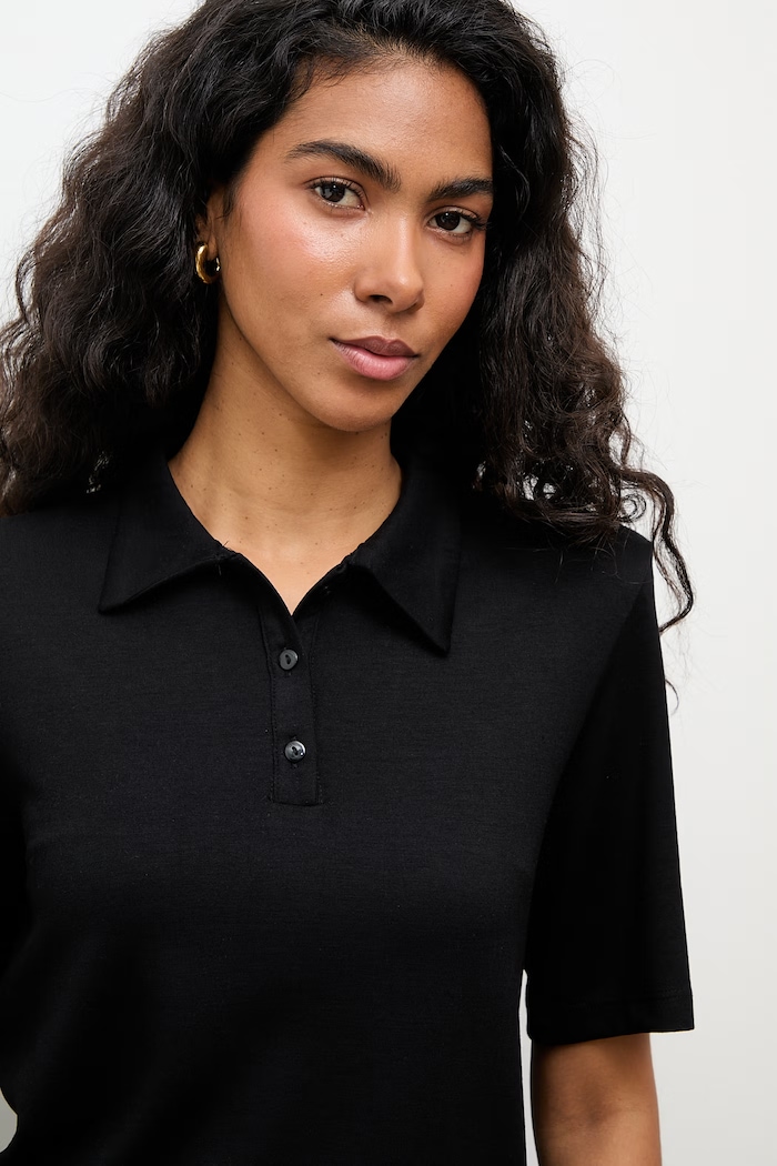 Answear.LAB polo pentru femei, cu vâscoză negru 71824.tok