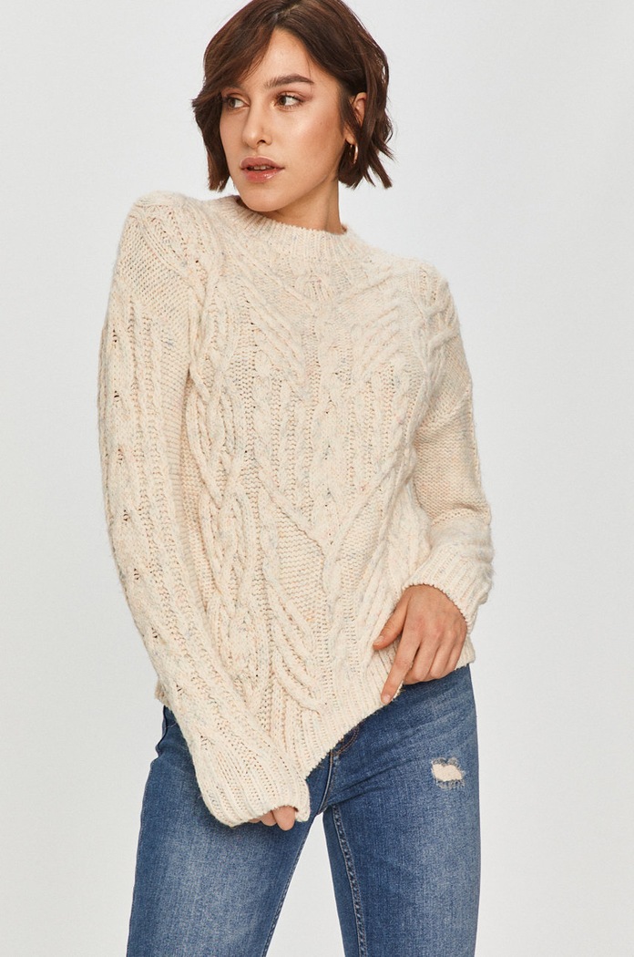 Answear Lab - Sweter z domieszką wełny beżowy WW21.SWD042