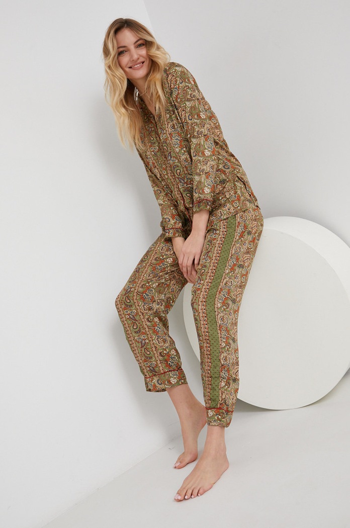 Answear Lab Pijamale de mătase set verde no.5.KR