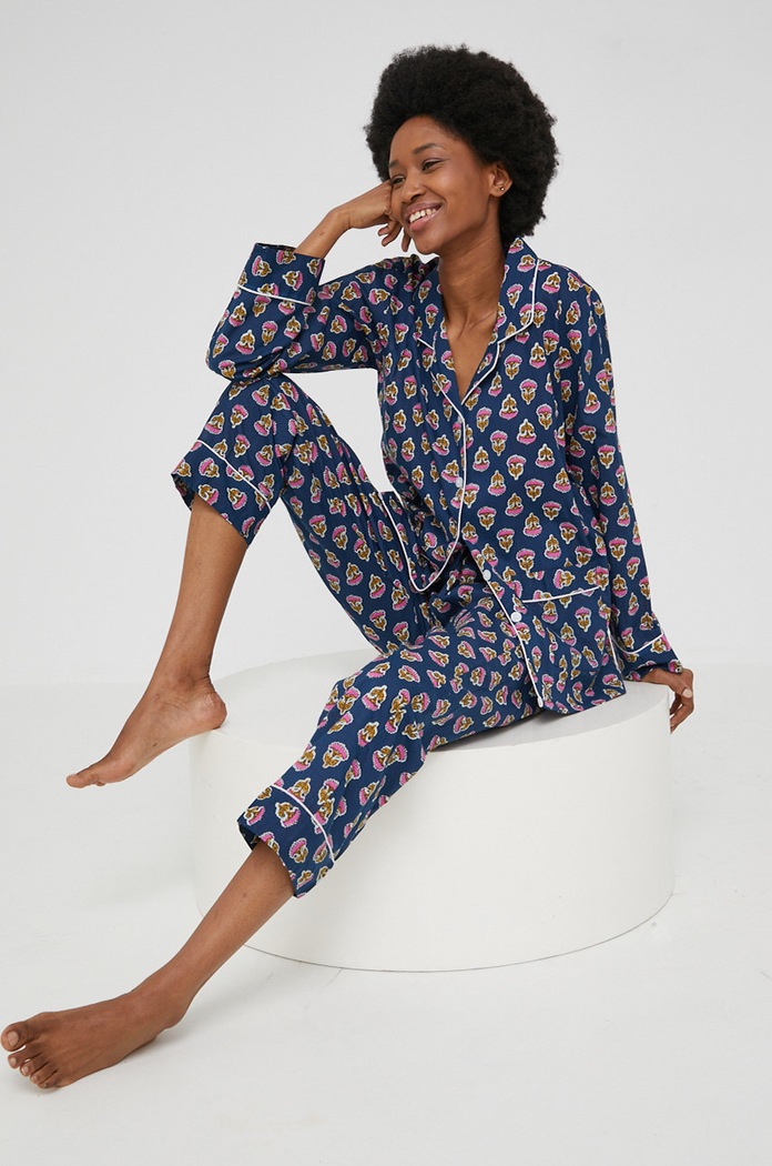Answear Lab pijamale de bumbac set bleumarin no.7.R