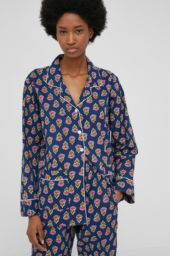 Answear Lab pijamale de bumbac no.7.R bleumarin WW22