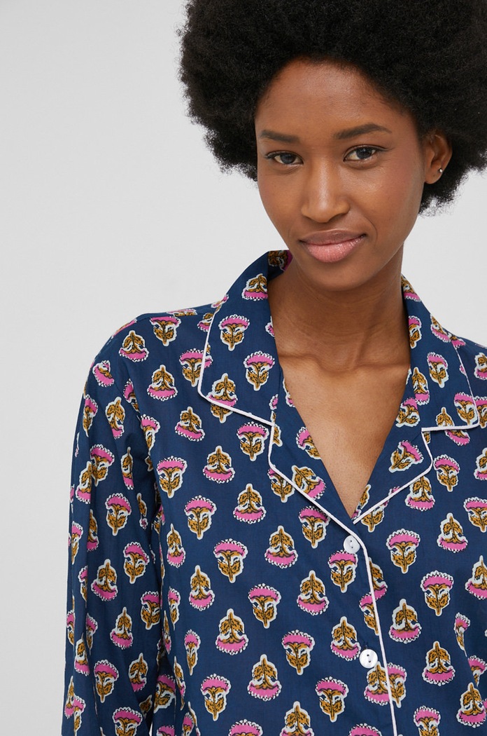 Answear Lab pijamale de bumbac no.7.R bleumarin